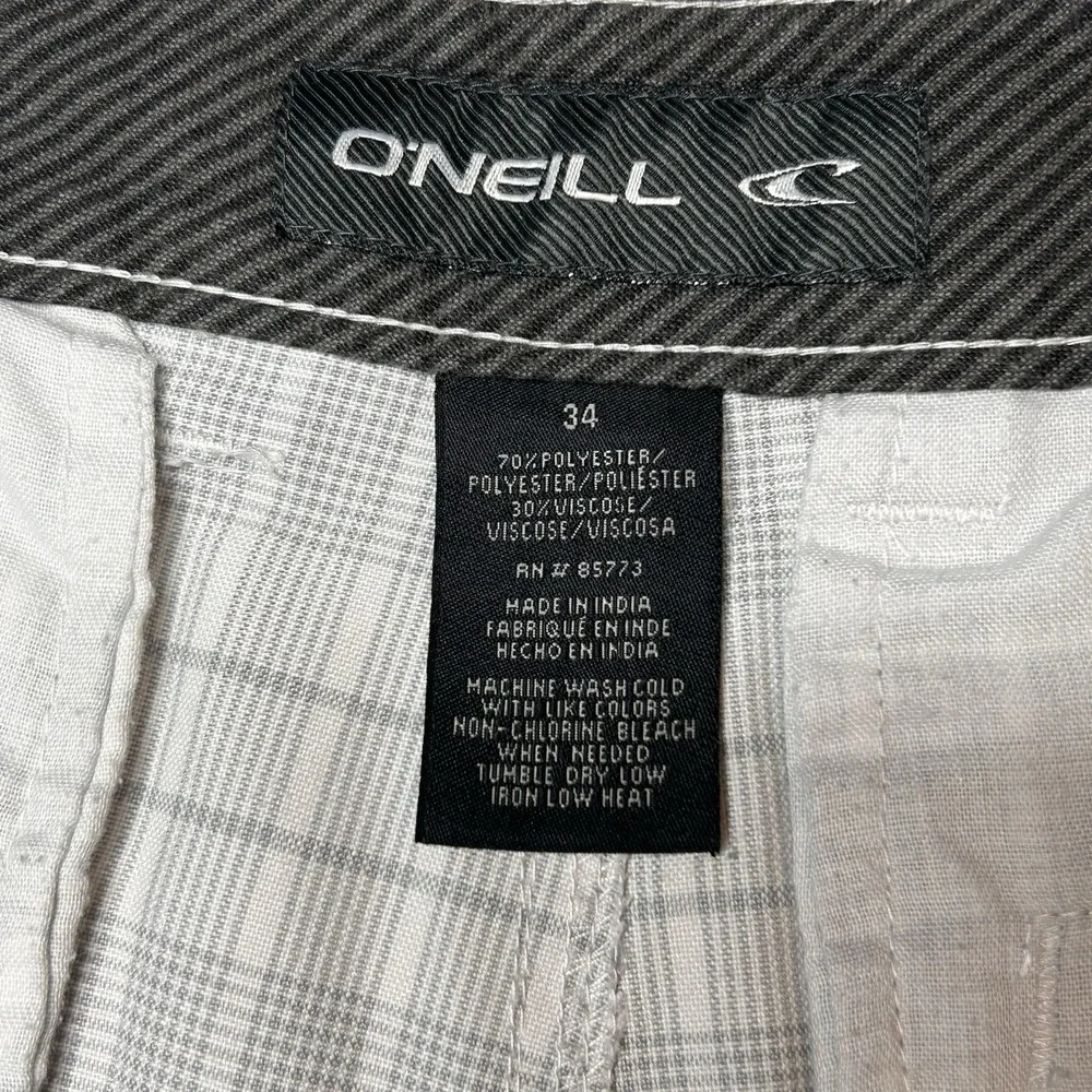 O'Neill Shorts Men's 34 Chino White Plaid‎ Mid Rise Outdoor Casual Flat Front